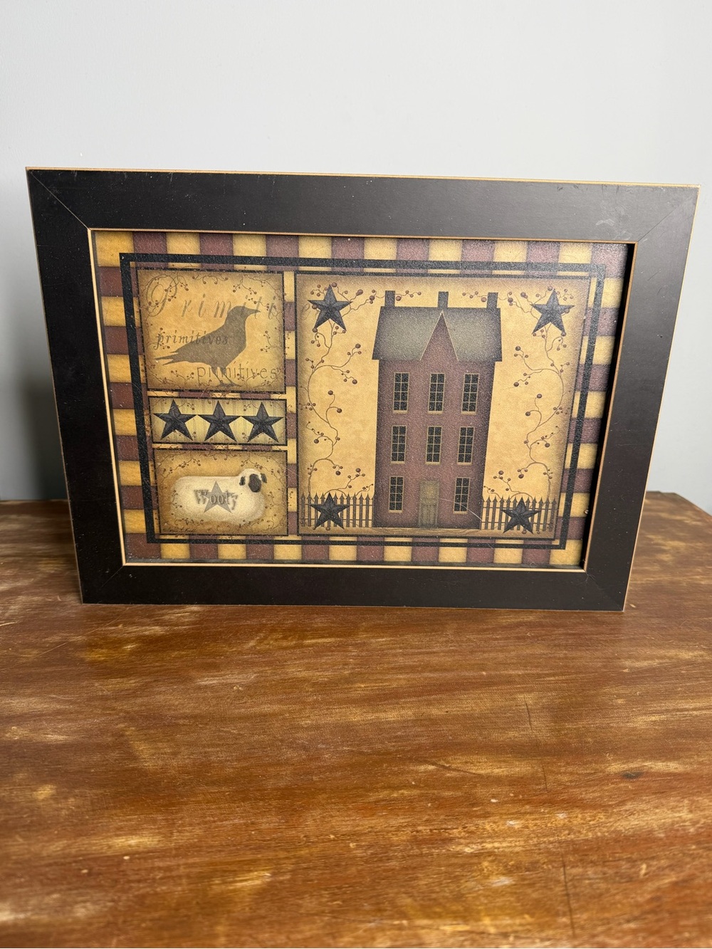 Folk Art Framed Wall Art - Black Frame with Rustic Red & Gold Print
